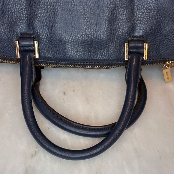 Michael Kors Navy Hudson Medallion Flap Satchel - Picture 9 of 16
